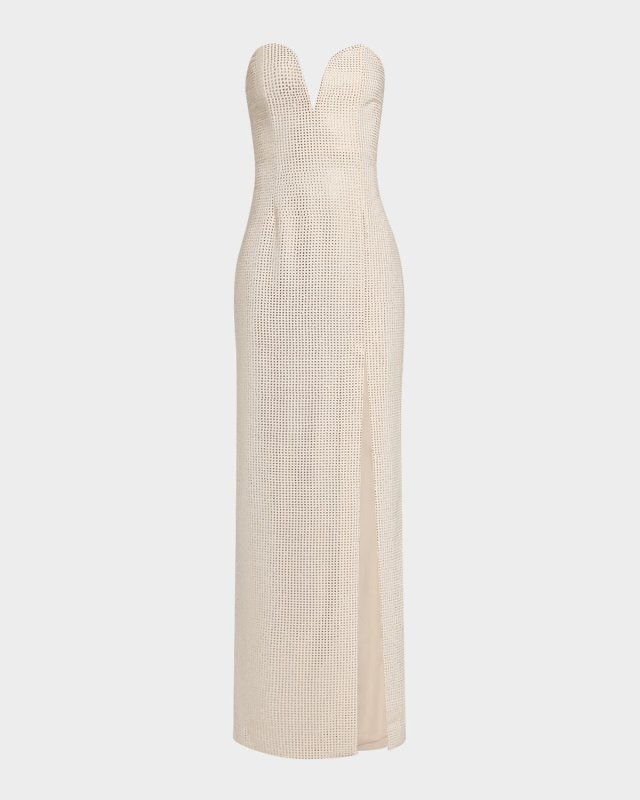 Strapless Plunge Diamante Column Gown
